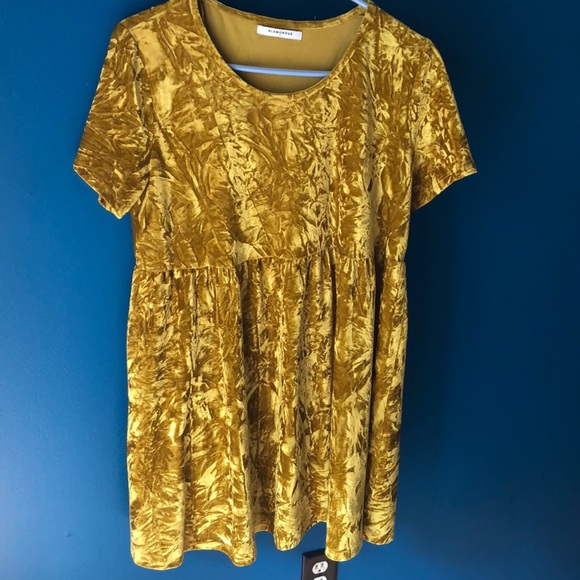 yellow crushed velvet dress